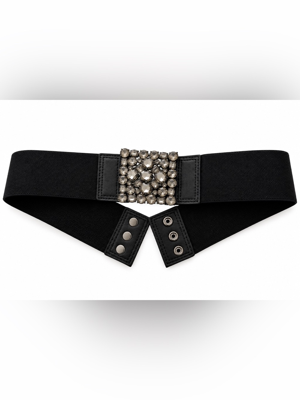 BCBGMaxAzria Black Elastic Belt with Smoky Crystal Square Buckle Size M Y2K